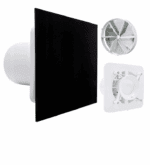 WENTYLATOR ŁAZIENKOWY FI100mm Z CZUJNIKIEM WILGOTNOŚCI I WYŁĄCZNIKIEM CZASOWYM CZARNY PANEL CICHY 26dB + GRATIS ZAWÓR ZWROTNY