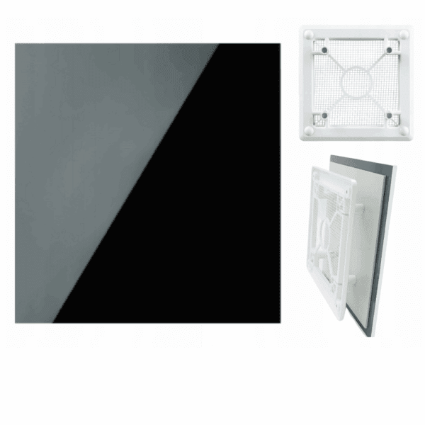 KRATKA WENTYLACYJNA PANEL SZKŁO CZARNY POŁYSK 18x18cm Z SIATKĄ PRZECIW OWADOM
