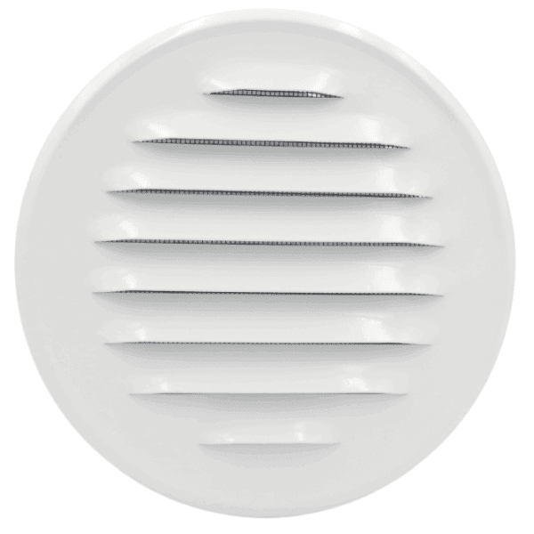 KRATKA OKRĄGŁA WENTYLACYJNA FI125mm BIAŁA METALOWA Z KOŁNIERZEM KRÓĆCEM