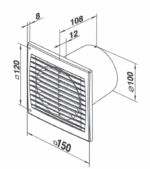 WENTYLATOR ŁAZIENKOWY DOMOWY FI100mm Z WYŁĄCZNIKIEM SZNURKOWYM CIENKI PANEL PRZEDNI - obrazek 4