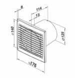 WENTYLATOR ŁAZIENKOWY DOMOWY FI125mm Z WYŁĄCZNIKIEM SZNURKOWYM CIENKI PANEL PRZEDNI - obrazek 4