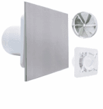 WENTYLATOR ŁAZIENKOWY FI100mm Z CZUJNIKIEM WILGOTNOŚCI I WYŁĄCZNIKIEM CZASOWYM PANEL ALUMINIUM CICHY 26dB + GRATIS ZAWÓR ZWROTNY