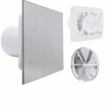 WENTYLATOR ŁAZIENKOWY DOMOWY FI125mm Z WYŁĄCZNIKIEM CZASOWYM PANEL CHROM + GRATIS ZAWÓR ZWROTNY