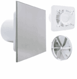 WENTYLATOR ŁAZIENKOWY FI125mm Z CZUJNIKIEM WILGOTNOŚCI I WYŁĄCZNIKIEM CZASOWYM PANEL CHROM + GRATIS ZAWÓR ZWROTNY