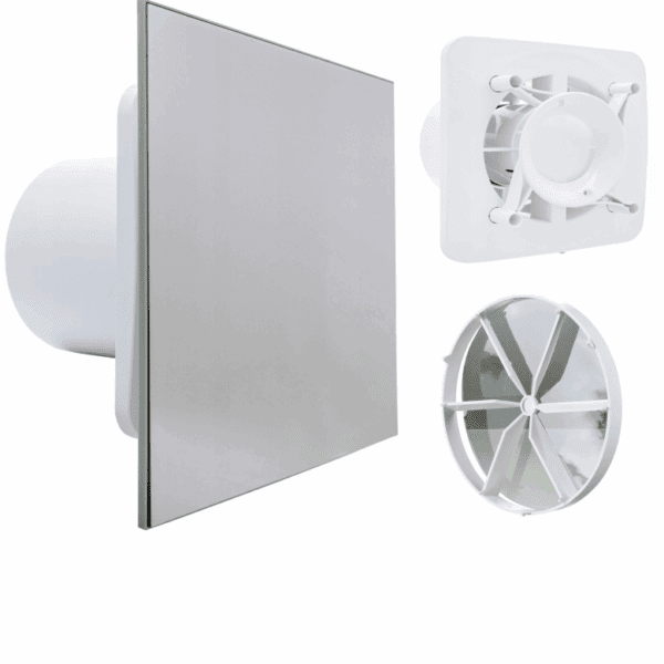 WENTYLATOR ŁAZIENKOWY FI125mm Z HIGROSTATEM I TIMEREM PANEL CHROM + GRATIS ZAWÓR ZWROTNY