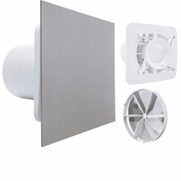 WENTYLATOR ŁAZIENKOWY DOMOWY FI100mm Z TIMEREM PANEL PLATYNA CICHY 26dB + GRATIS ZAWÓR ZWROTNY