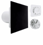 WENTYLATOR ŁAZIENKOWY FI125mm Z WYŁĄCZNIKIEM CZASOWYM PANEL CZARNE SZKŁO + GRATIS ZAWÓR ZWROTNY