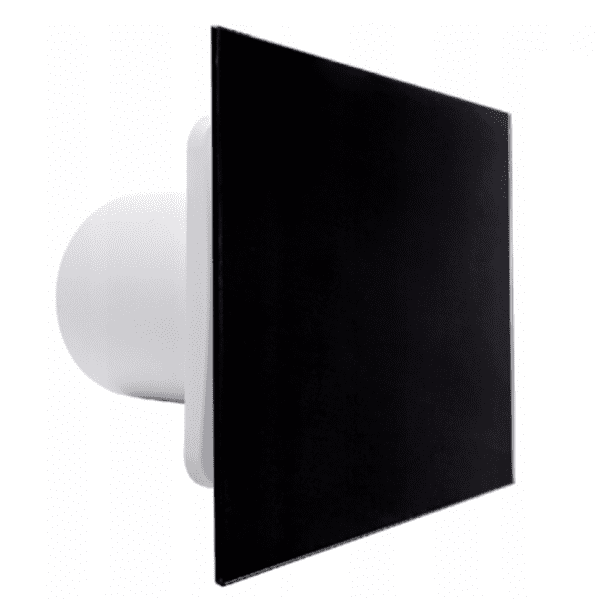 WENTYLATOR ŁAZIENKOWY DOMOWY FI100mm PANEL CZARNE SZKŁO CICHY 26dB ŁOŻYSKA KULKOWE