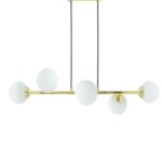 LAMPA WISZĄCA PLAFON ZŁOTY BIAŁE MLECZNE SZKLANE KULE NOWOCZESNY 6xE27 90CM