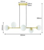 LAMPA WISZĄCA PLAFON ZŁOTY BIAŁE MLECZNE SZKLANE KULE NOWOCZESNY 6xE27 90CM - obrazek 3