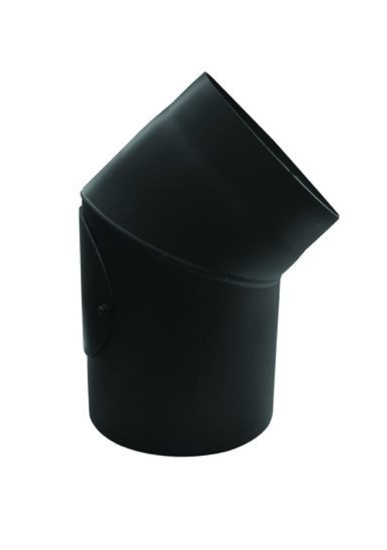 bertr26 KOLANO SPALINOWE ŻAROODPORNE FI120mm 45ST. STAŁE Z REWIZJĄ 2-SEGMENTOWE CZARNE - obrazek 1