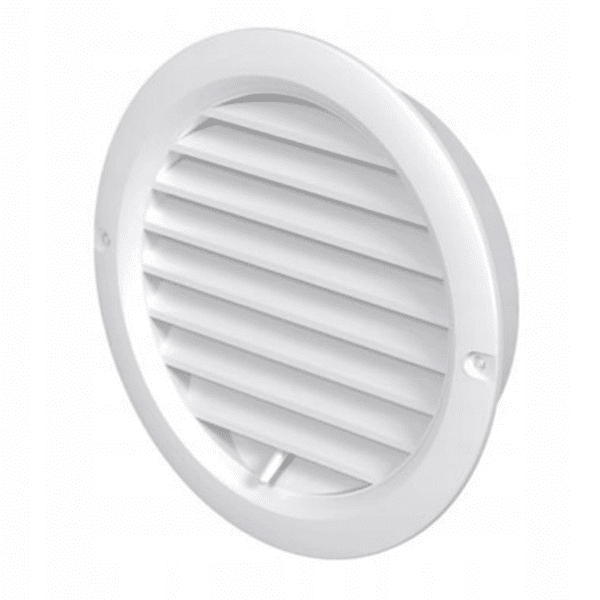 KRATKA WENTYLACYJNA OKRĄGŁA FI125mm BIAŁA Z KOŁNIERZEM I REGULOWANĄ ŻALUZJĄ